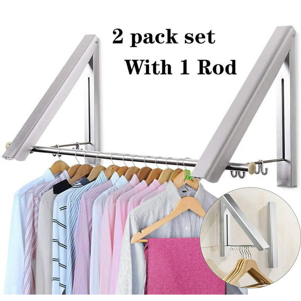 Wall Hanger Clothes Organizer Retractable House Garment Folding Drying Rack Rail 